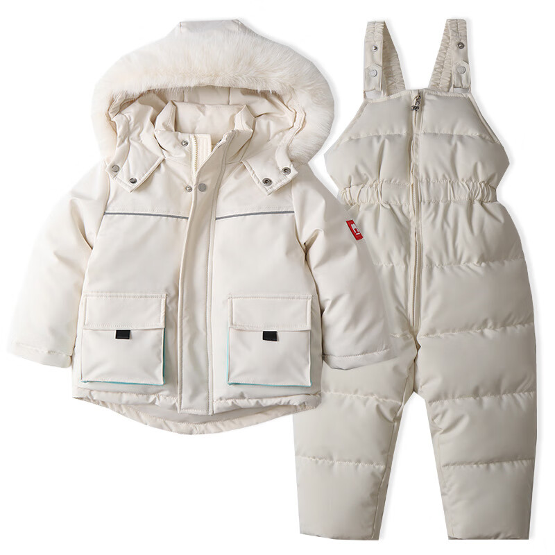 蔻玥儿童滑雪服套装加绒加厚保暖防风防水棉衣棉裤套装2023冬季新款 白色套装